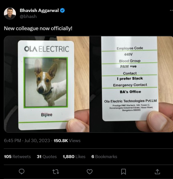 Bhavish Aggarwal, the CEO of Ola, introduces the company’s newest employee, “Bijlee,” and this is why the post gets viral.
